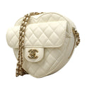 Chanel Shoulder Bag Quilted Lambskin White Champagne Gold