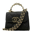 Chanel Handbag Mini Quilted Coco Handle Caviar Leather Black Champagne Gold
