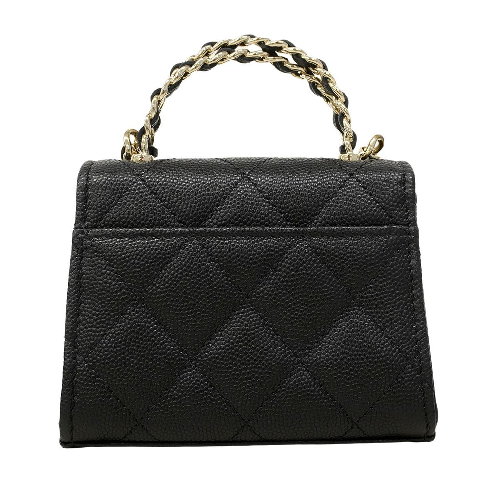 Chanel Handbag Mini Quilted Coco Handle Caviar Leather Black Champagne Gold — view 7