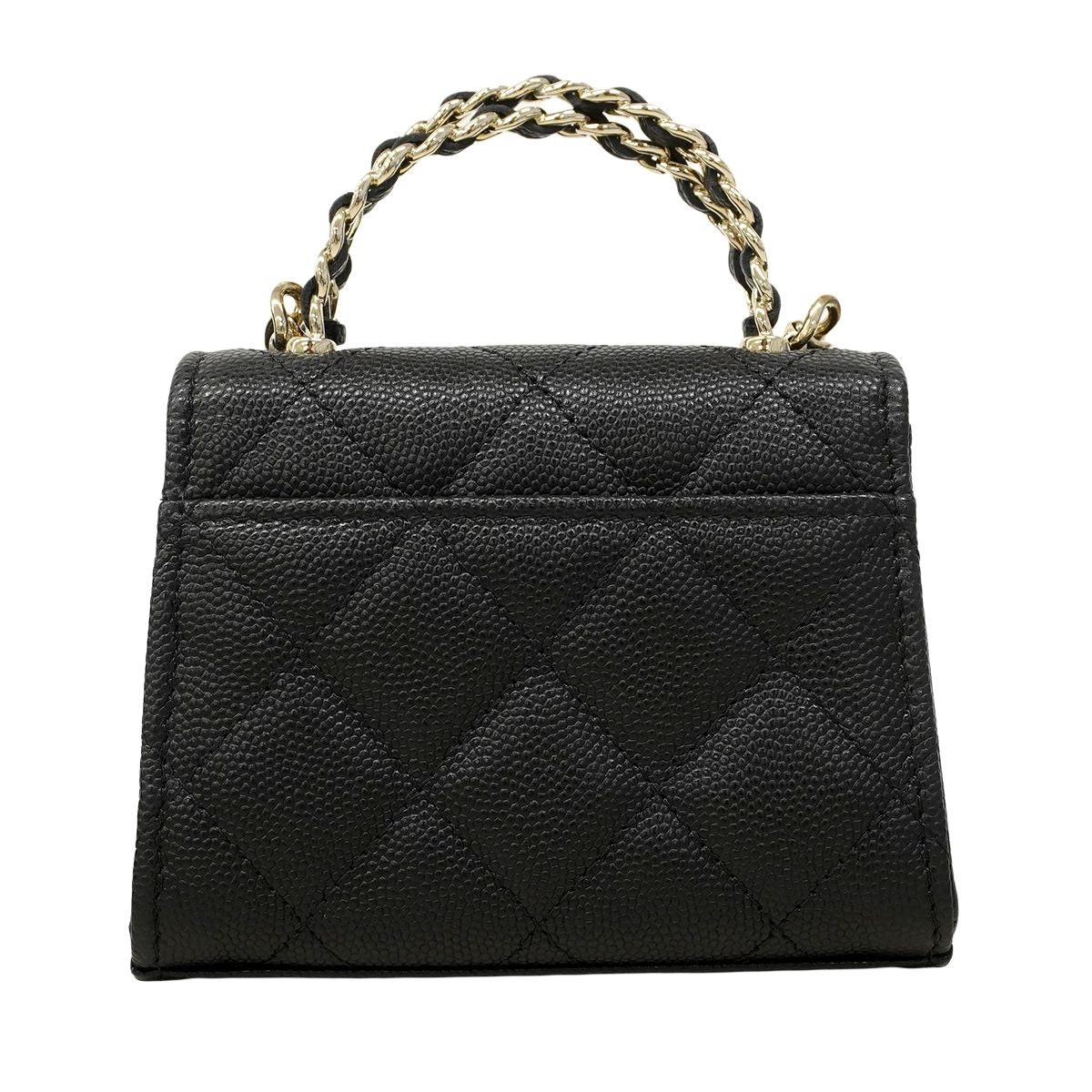 Chanel Handbag Mini Quilted Coco Handle Caviar Leather Black Champagne Gold — view 7