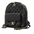 Chanel Backpack Quilted Caviar Leather Black Champagne Gold