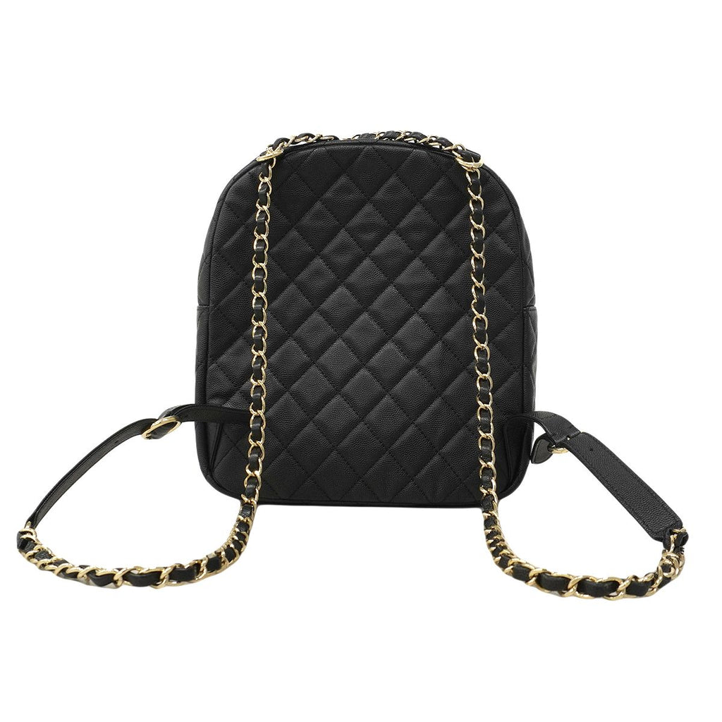 Chanel Backpack Quilted Caviar Leather Black Champagne Gold — view 9