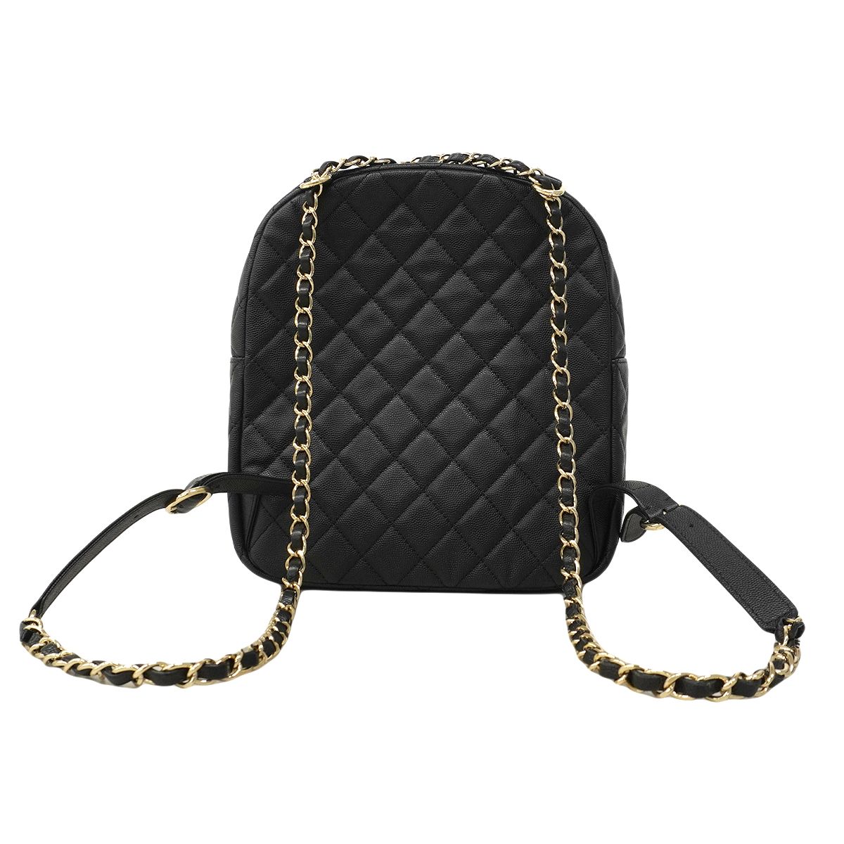 Chanel Backpack Quilted Caviar Leather Black Champagne Gold — view 9