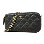 Chanel Shoulder Bag Quilted Caviar Leather Black Champagne Gold