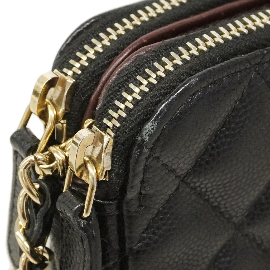 Chanel Shoulder Bag Quilted Caviar Leather Black Champagne Gold — view 6