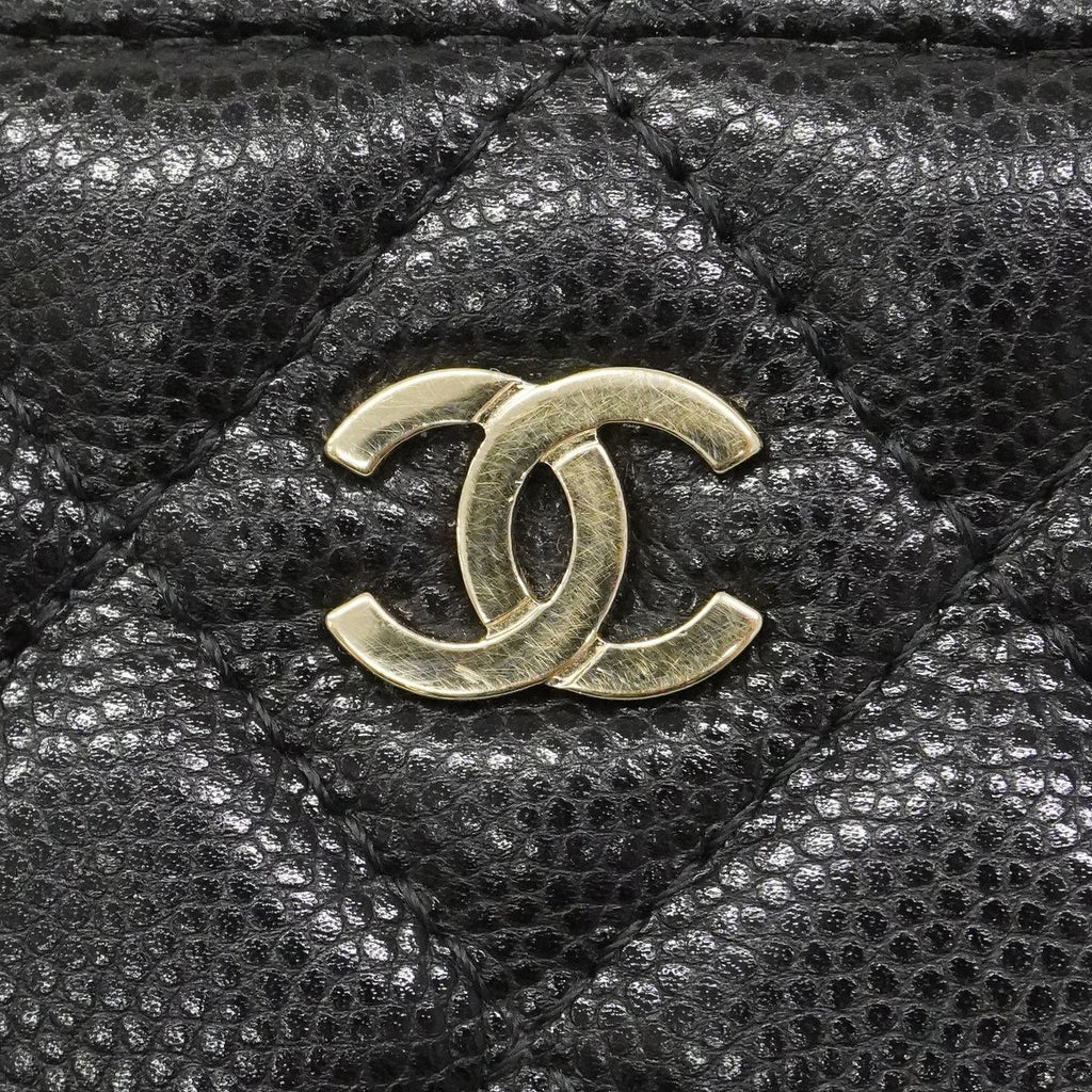 Chanel Shoulder Bag Quilted Caviar Leather Black Champagne Gold — view 8