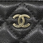 Chanel Shoulder Bag Quilted Caviar Leather Black Champagne Gold — view 8