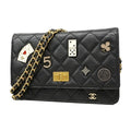 Chanel Shoulder Wallet 2.55 Quilted Lambskin Black Gold Silver Handbag