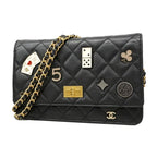 Chanel Shoulder Wallet 2.55 Quilted Lambskin Black Gold Silver Handbag
