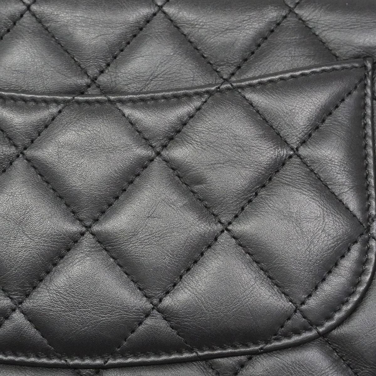 Chanel Shoulder Wallet 2.55 Quilted Lambskin Black Gold Silver Handbag — view 8