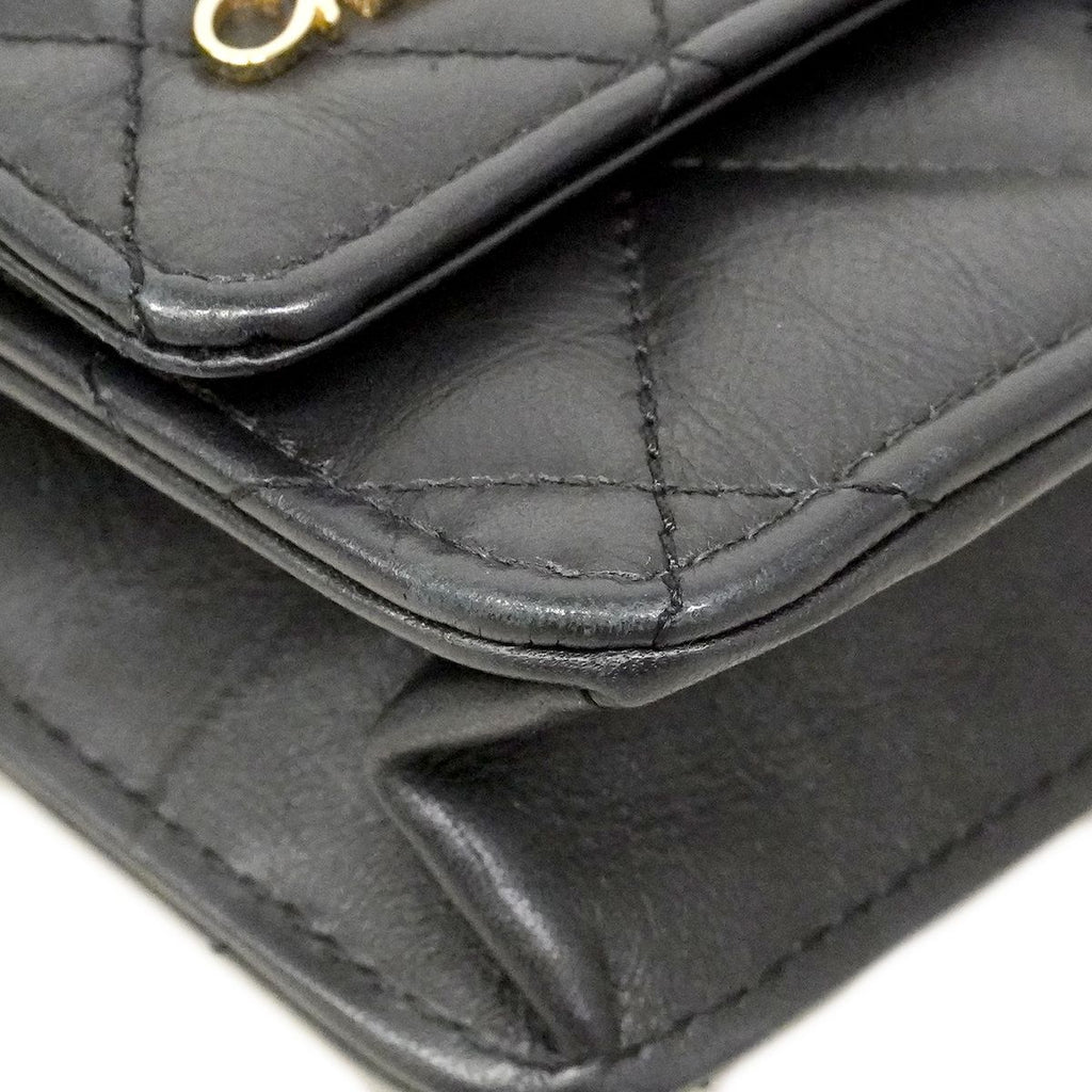 Chanel Shoulder Wallet 2.55 Quilted Lambskin Black Gold Silver Handbag — view 6