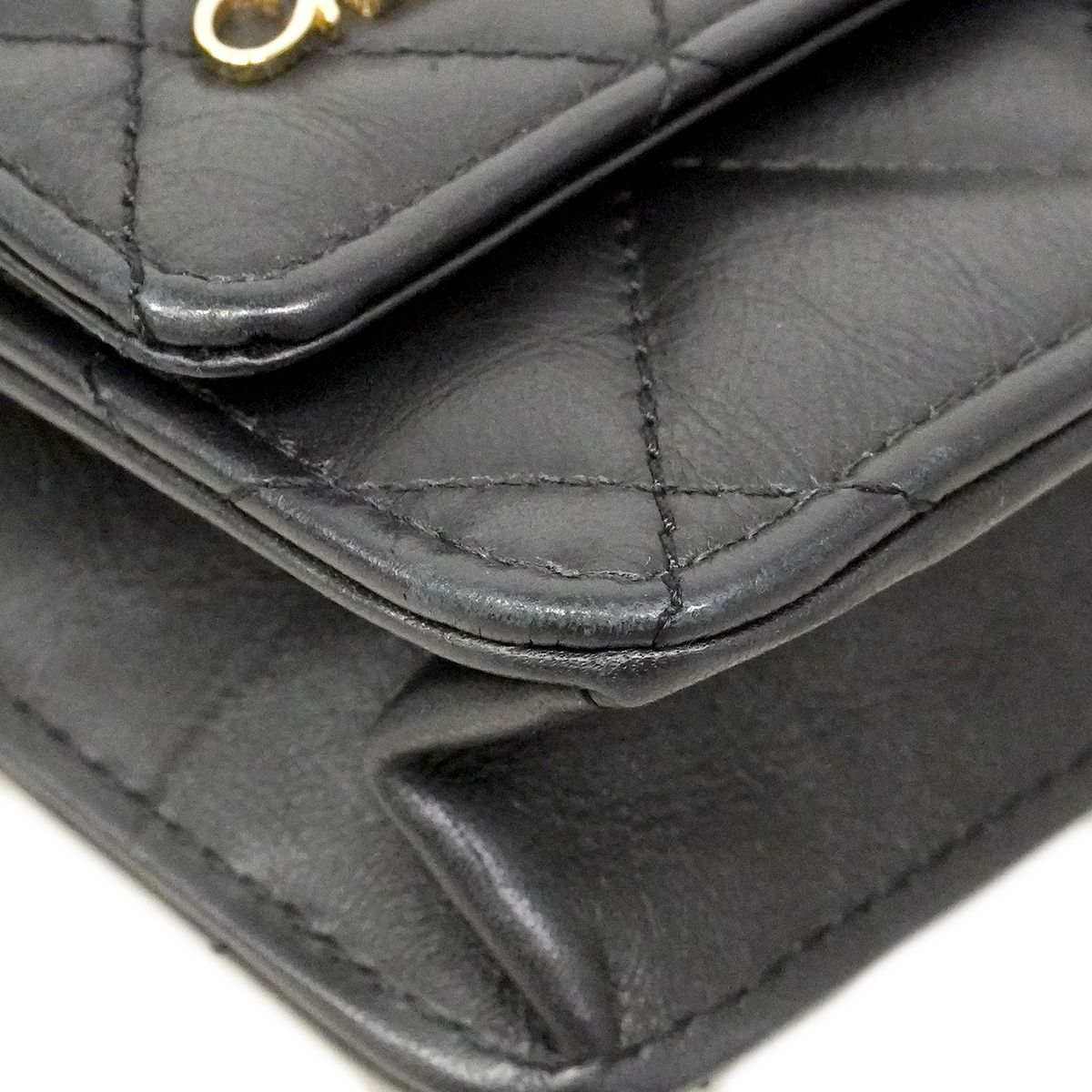 Chanel Shoulder Wallet 2.55 Quilted Lambskin Black Gold Silver Handbag — view 6