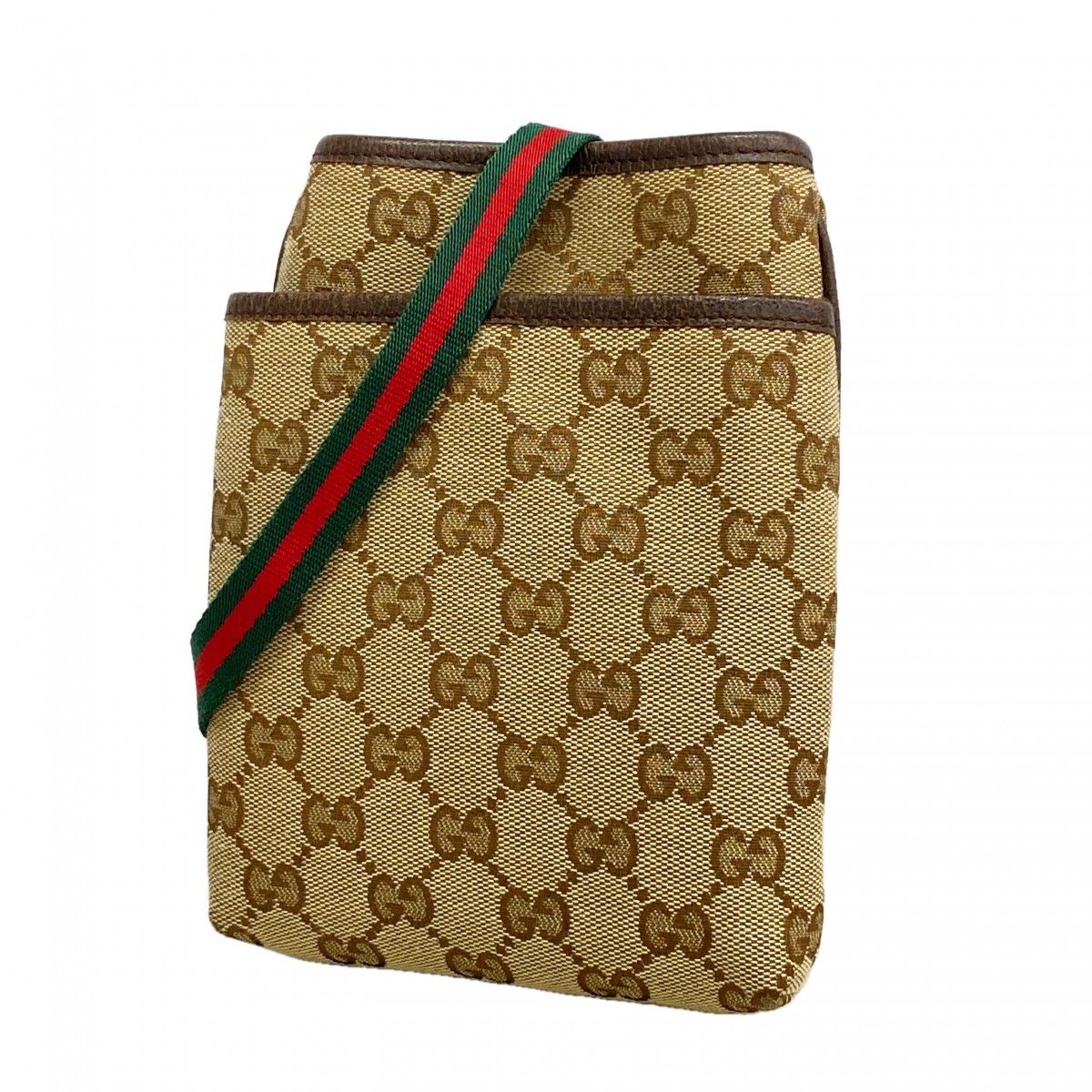 Gucci Shoulder Bag GG Canvas Sherry Line Brown Silver