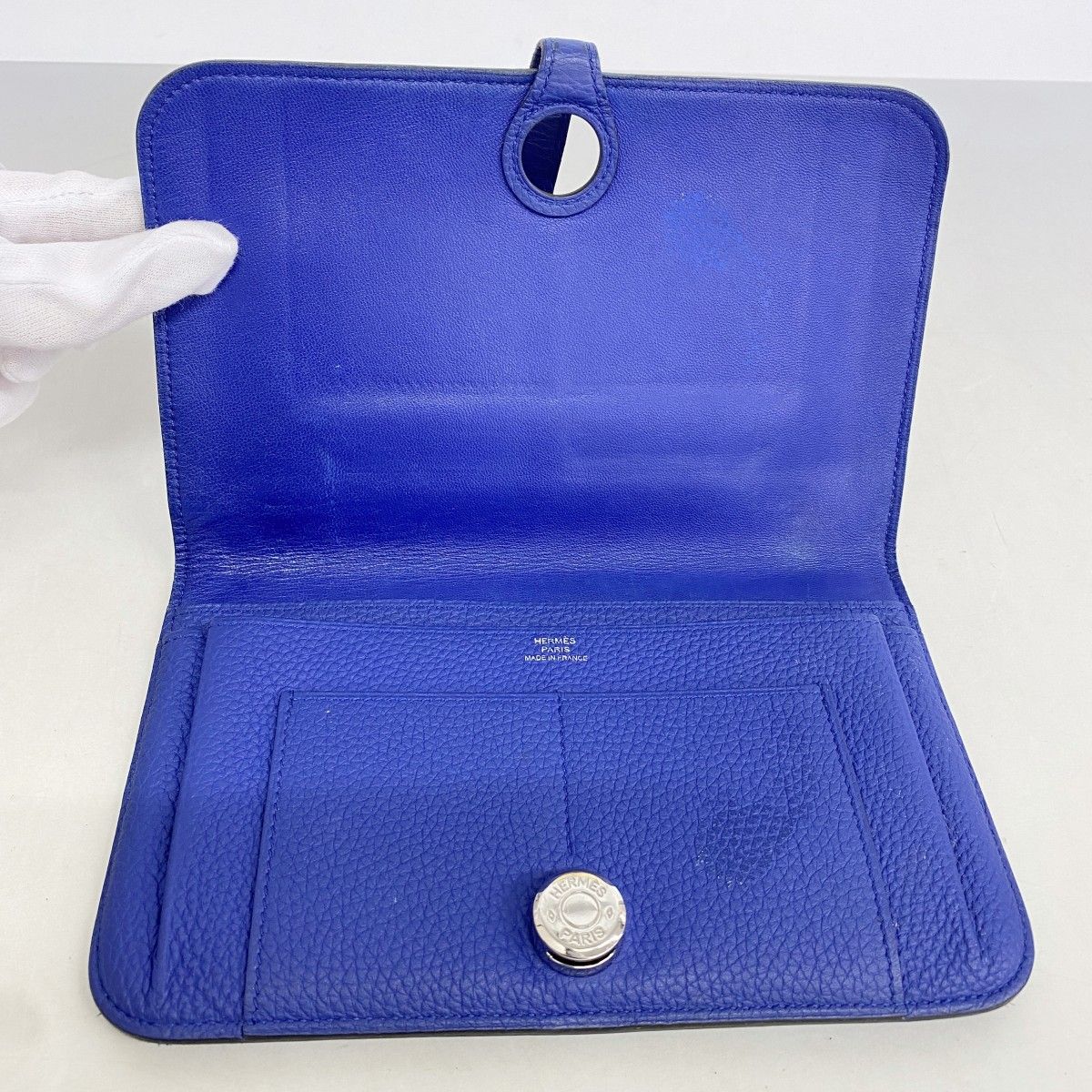 Hermes Wallet Dogon GM Togo Blue Electric Silver — view 5