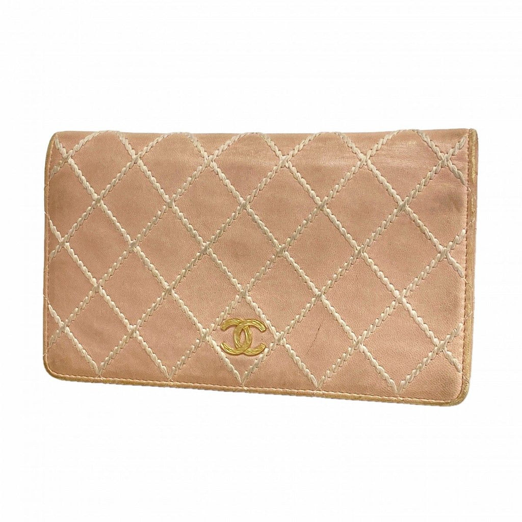 Chanel Wallet Wild Stitch Lambskin Pink Champagne Gold