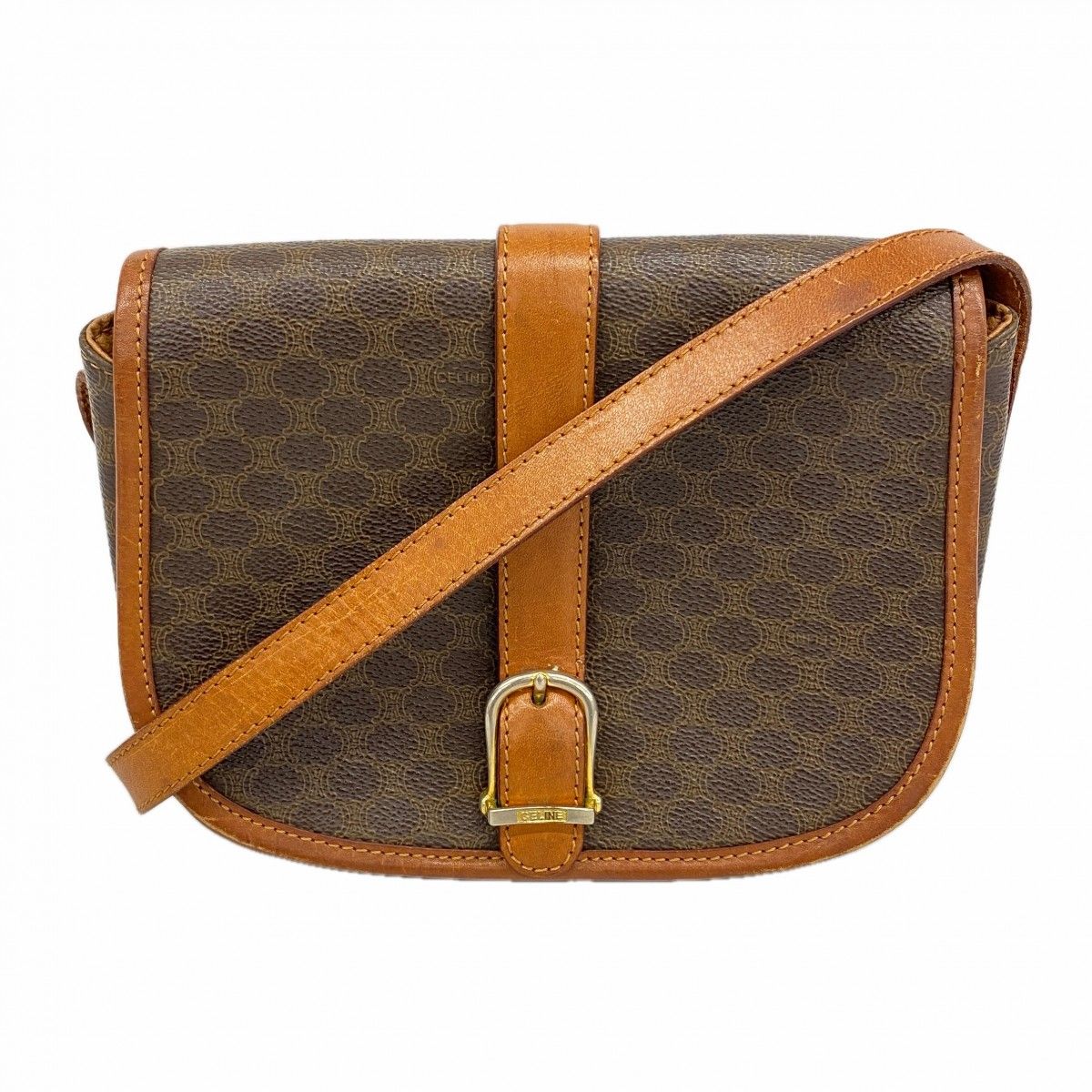 Celine Shoulder Bag Macadam Brown Gold