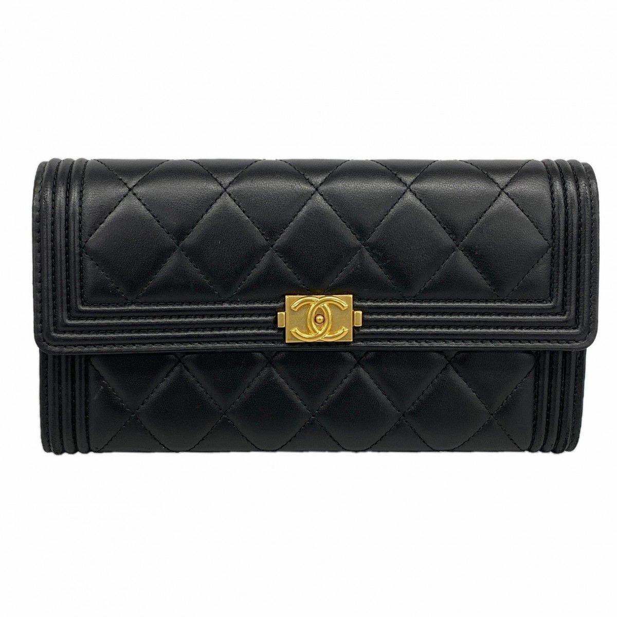 Chanel Wallet Boy Lambskin Black Gold