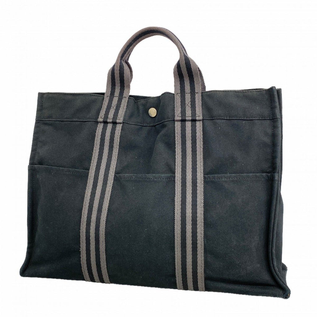Hermes Tote Fourre Tout Canvas Black Silver