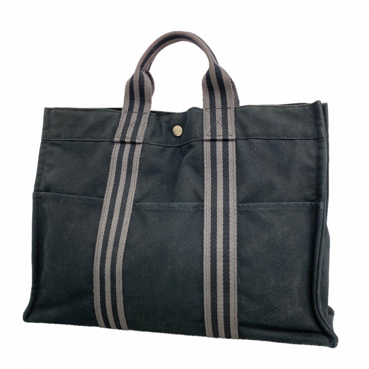 Hermes Tote Fourre Tout Canvas Black Silver
