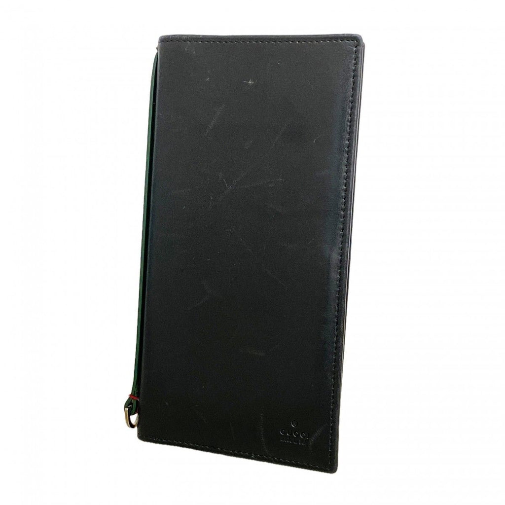 Gucci Long Bill Holder Sherry Line Leather Black Silver Wallet