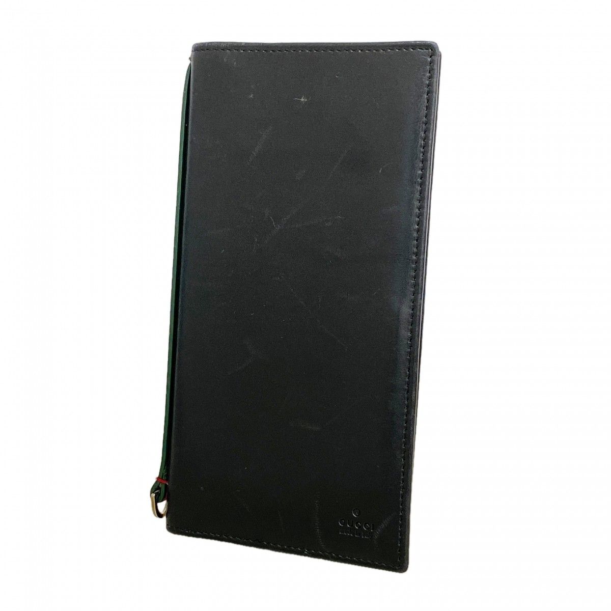 Gucci Long Bill Holder Sherry Line Leather Black Silver Wallet