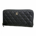 Chanel Wallet Quilted Caviar Leather Black Silver
