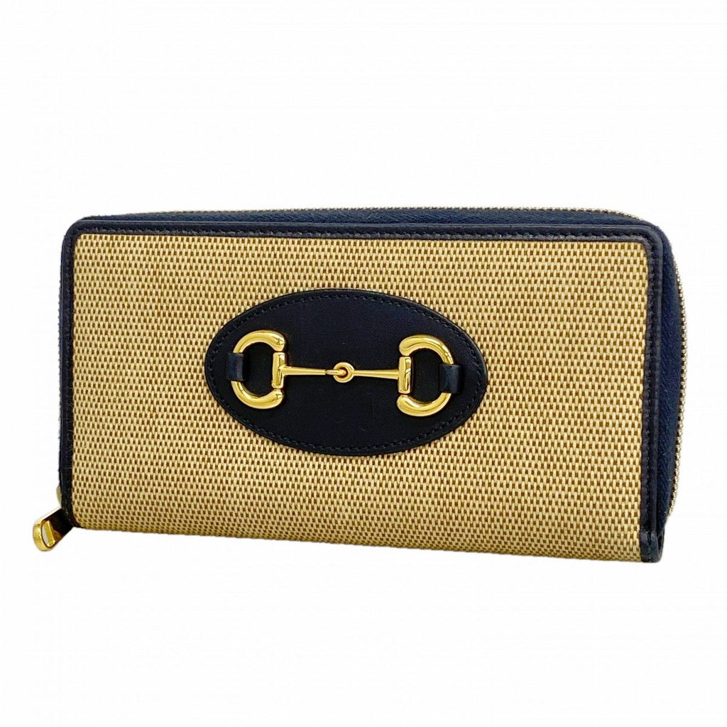 Gucci Wallet Horsebit Canvas Navy Beige Gold