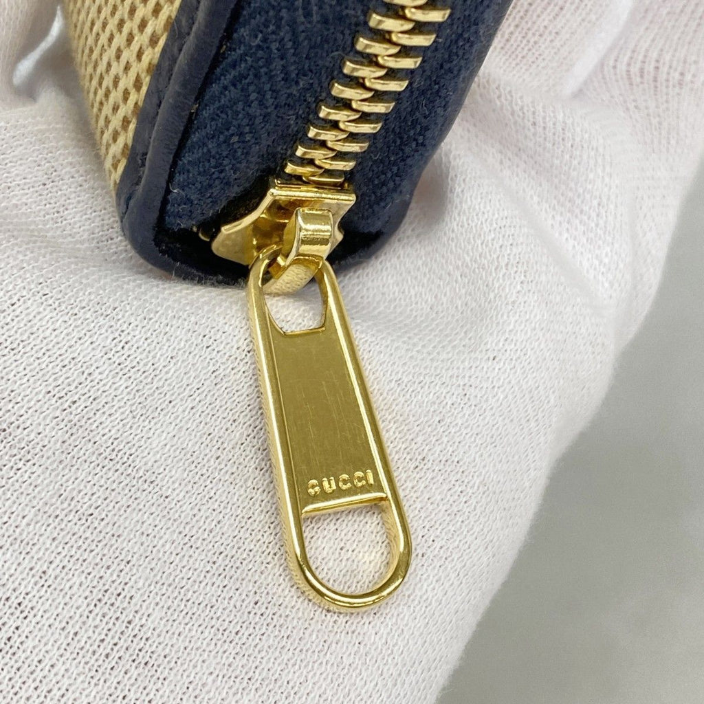 Gucci Wallet Horsebit Canvas Navy Beige Gold — view 6