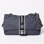 Chanel Sports Line Mesh Chain Shoulder Bag Fabric CC Logo CC Turnlock Navy