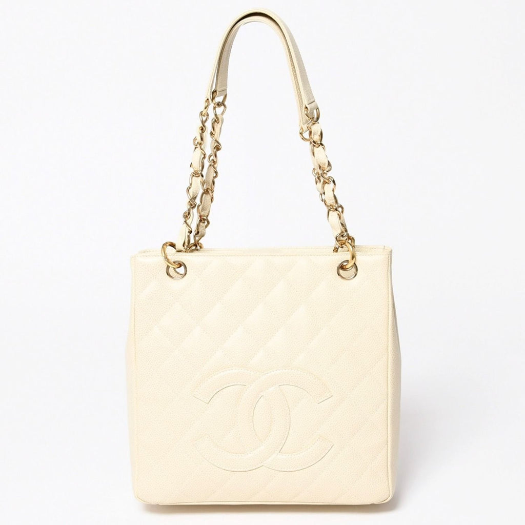 Chanel Petit Timeless Tote Bag Quilted Caviar Leather Light Beige CC Logo