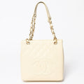 Chanel Petit Timeless Tote Bag Quilted Caviar Leather Light Beige CC Logo