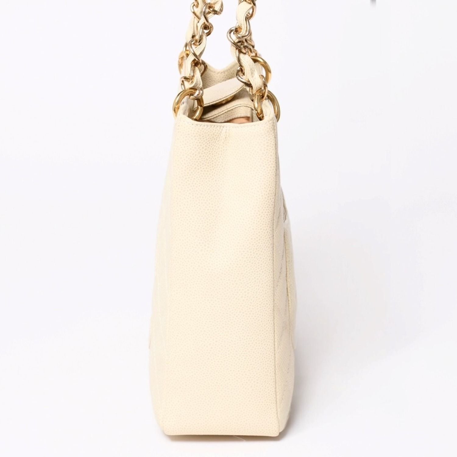 Chanel Petit Timeless Tote Bag Quilted Caviar Leather Light Beige CC Logo — view 4