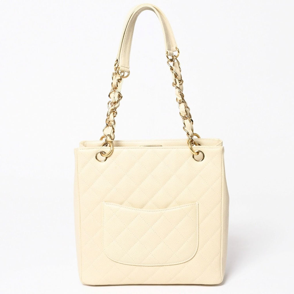 Chanel Petit Timeless Tote Bag Quilted Caviar Leather Light Beige CC Logo — view 2