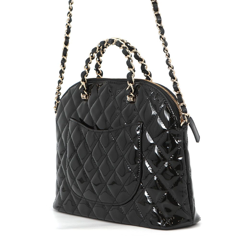 Chanel Chain Shoulder Bag CC Logo Quilted Patent 2-Way Black — view 2