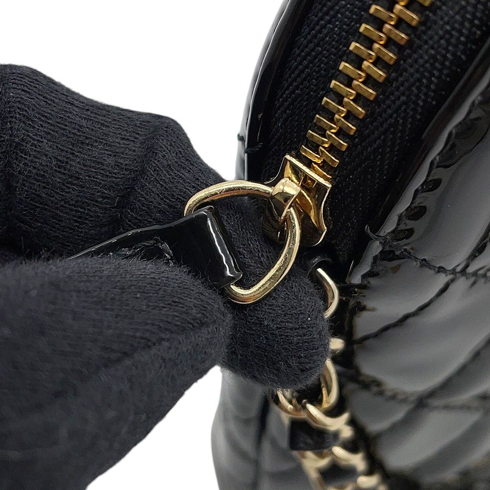 Chanel Chain Shoulder Bag CC Logo Quilted Patent 2-Way Black — view 8