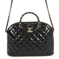 Chanel Chain Shoulder Bag CC Logo Quilted Patent 2-Way Black
