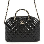 Chanel Chain Shoulder Bag CC Logo Quilted Patent 2-Way Black