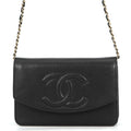 Chanel Chain Wallet CC Logo Caviar Leather Black
