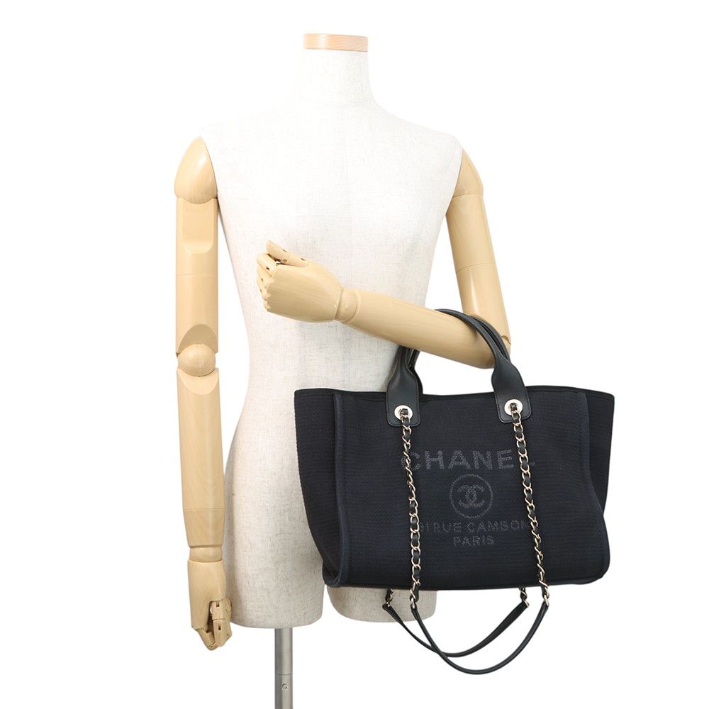 Chanel Tote Deauville CC Logo Small Shopping Canvas 2-Way Black — view 4
