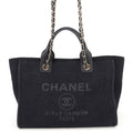 Chanel Tote Deauville CC Logo Small Shopping Canvas 2-Way Black