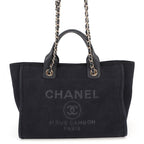Chanel Tote Deauville CC Logo Small Shopping Canvas 2-Way Black