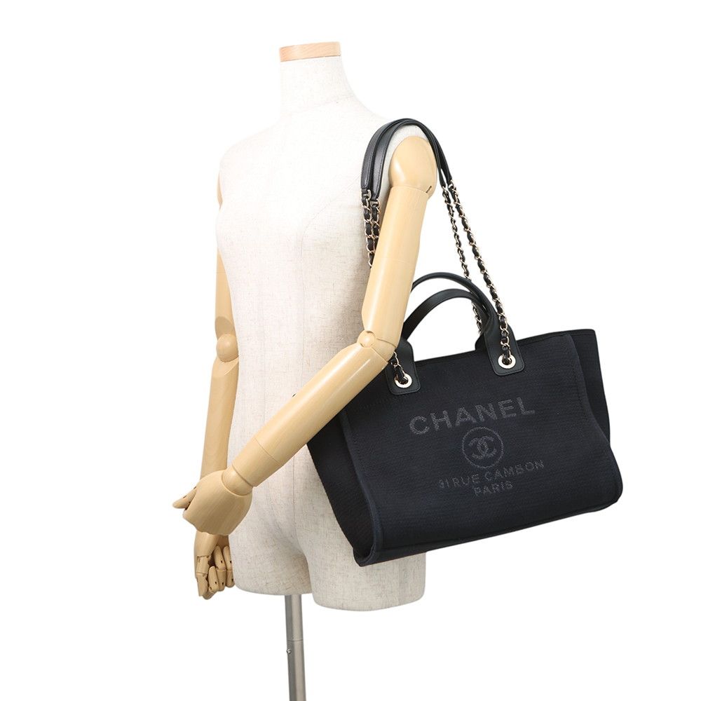 Chanel Tote Deauville CC Logo Small Shopping Canvas 2-Way Black — view 5