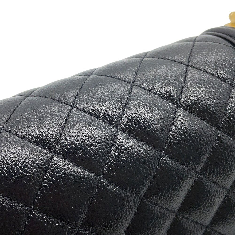 Chanel Chain Shoulder Bag Quilted CC Logo Boy Small Caviar Leather 2-Way Black — view 7