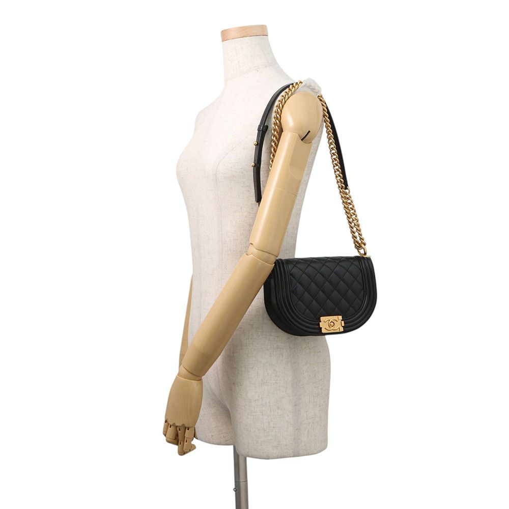 Chanel Chain Shoulder Bag Quilted CC Logo Boy Small Caviar Leather 2-Way Black — view 4