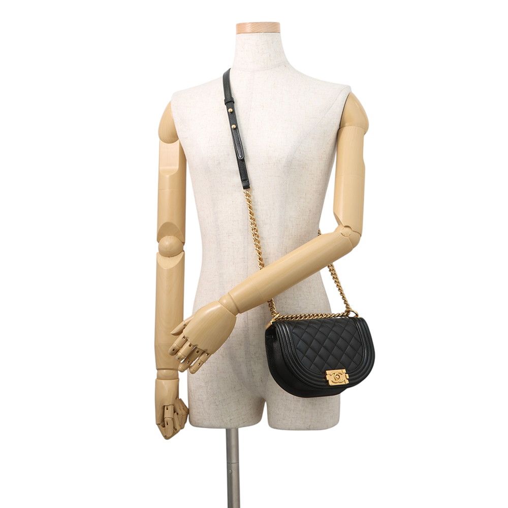 Chanel Chain Shoulder Bag Quilted CC Logo Boy Small Caviar Leather 2-Way Black — view 5