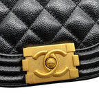 Chanel Chain Shoulder Bag Quilted CC Logo Boy Small Caviar Leather 2-Way Black — view 8