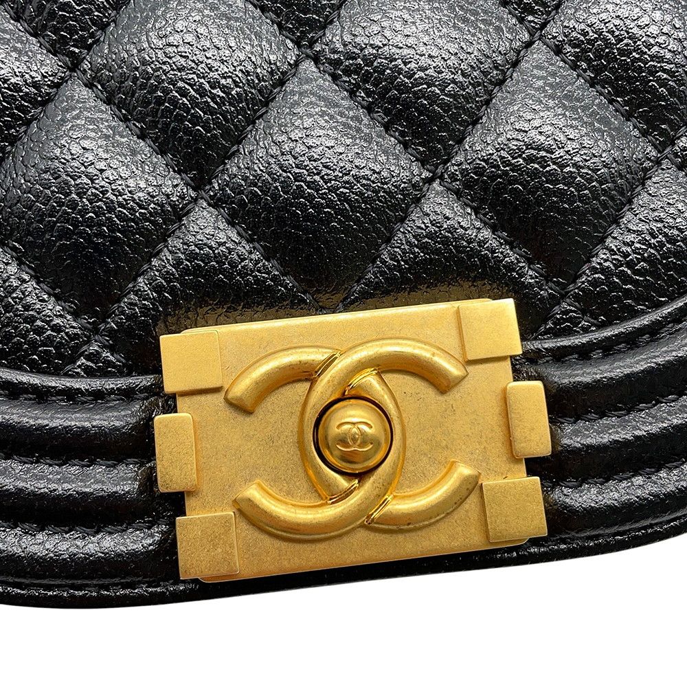 Chanel Chain Shoulder Bag Quilted CC Logo Boy Small Caviar Leather 2-Way Black — view 8
