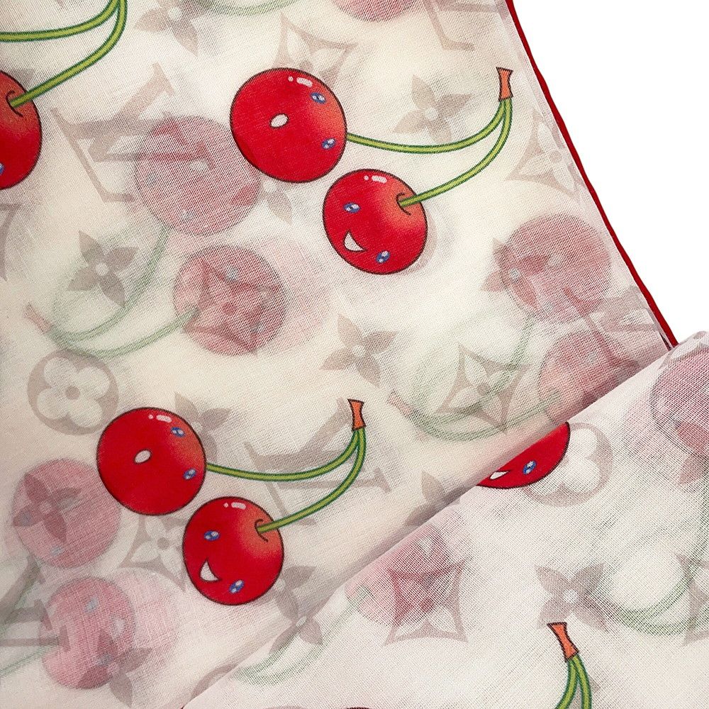 Louis Vuitton Scarf LV Takashi Murakami Monogram Cherry Cotton White Shawl — view 3