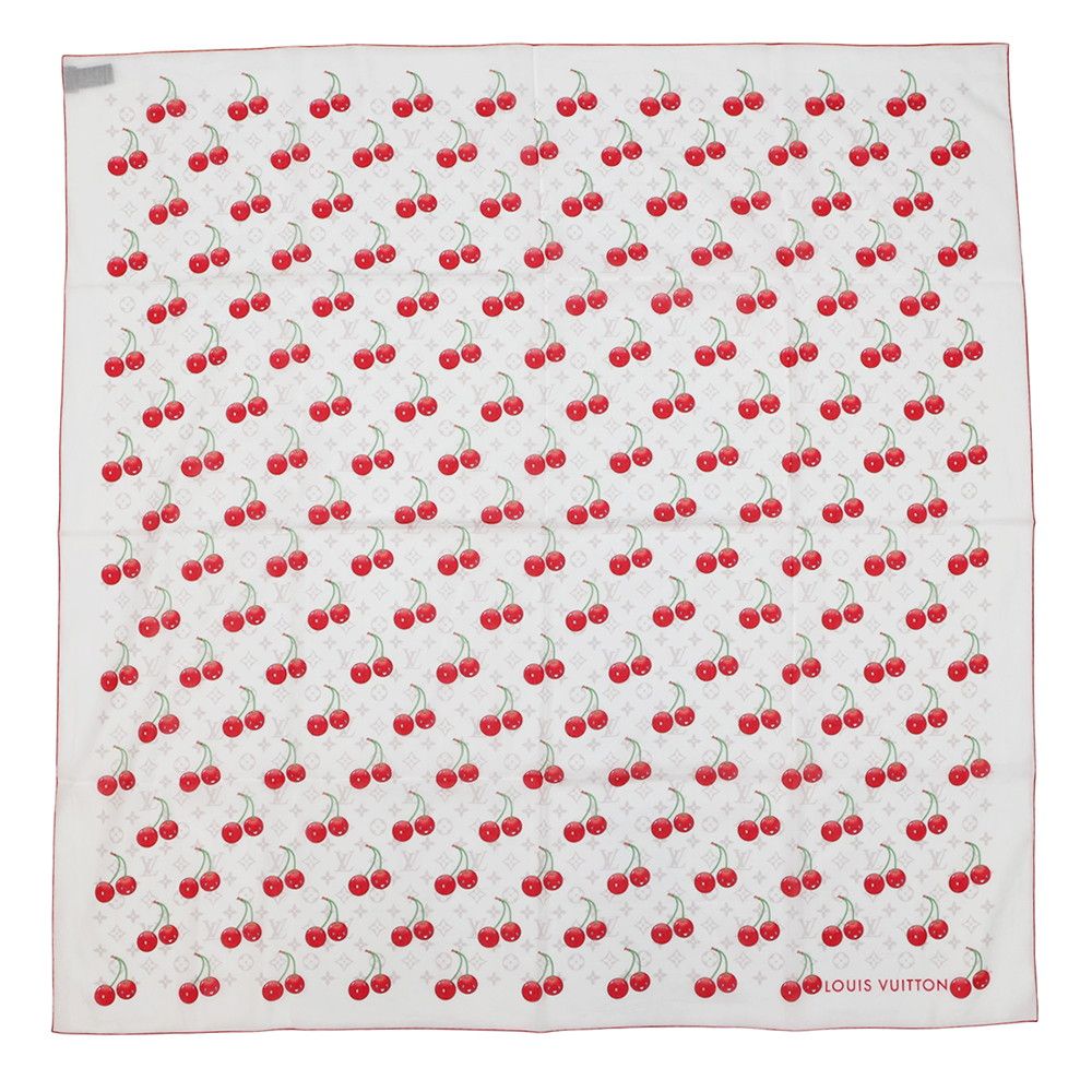 Louis Vuitton Scarf LV Takashi Murakami Monogram Cherry Cotton White Shawl