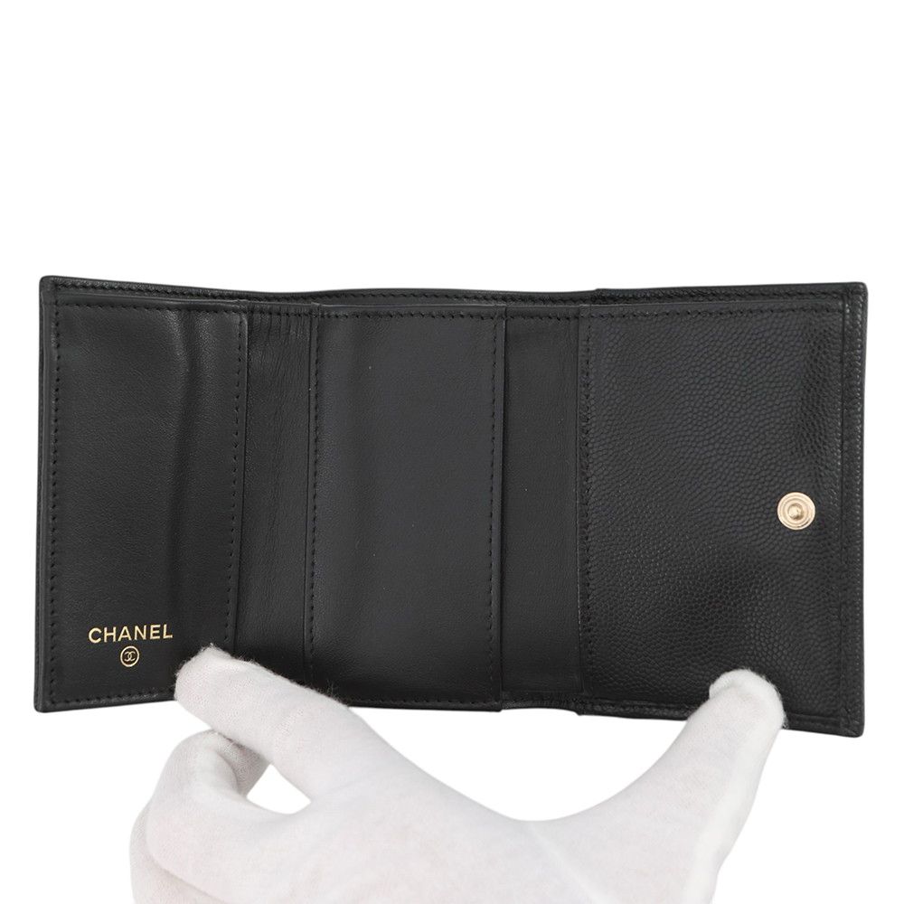 Chanel Trifold Wallet Quilted CC Logo Small Flap Caviar Leather Black — view 3
